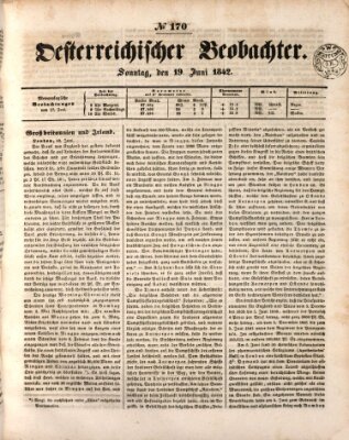 Der Oesterreichische Beobachter Sonntag 19. Juni 1842