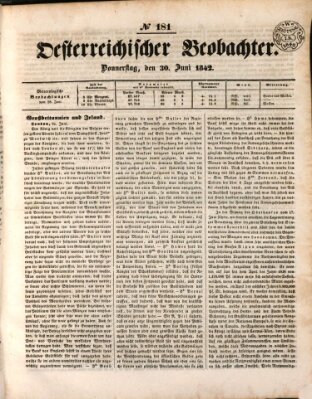 Der Oesterreichische Beobachter Donnerstag 30. Juni 1842