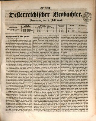 Der Oesterreichische Beobachter Samstag 2. Juli 1842