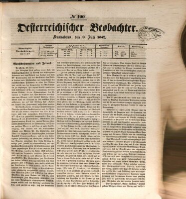 Der Oesterreichische Beobachter Samstag 9. Juli 1842