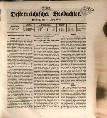 Der Oesterreichische Beobachter Montag 11. Juli 1842