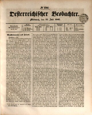 Der Oesterreichische Beobachter Mittwoch 13. Juli 1842