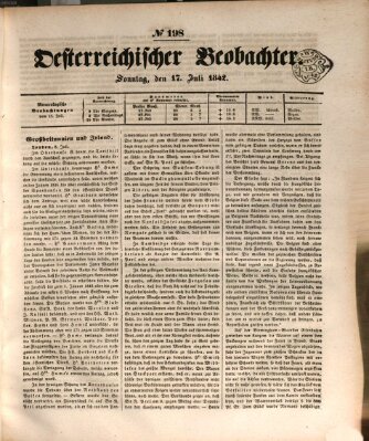 Der Oesterreichische Beobachter Sonntag 17. Juli 1842