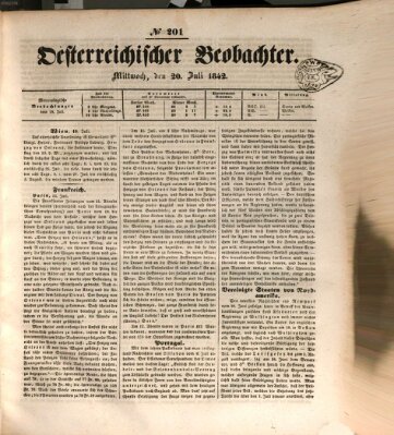 Der Oesterreichische Beobachter Mittwoch 20. Juli 1842