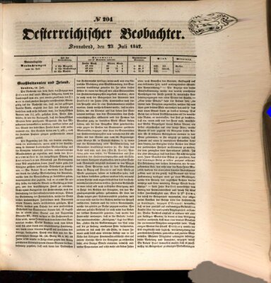 Der Oesterreichische Beobachter Samstag 23. Juli 1842