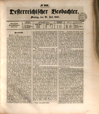 Der Oesterreichische Beobachter Montag 25. Juli 1842