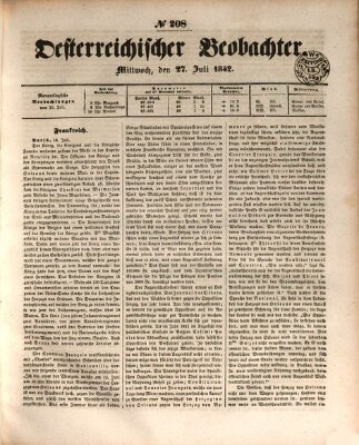 Der Oesterreichische Beobachter Mittwoch 27. Juli 1842