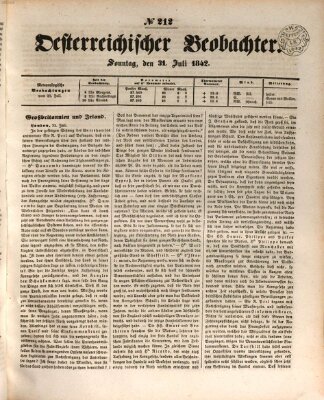 Der Oesterreichische Beobachter Sonntag 31. Juli 1842