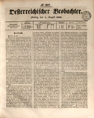 Der Oesterreichische Beobachter Freitag 5. August 1842