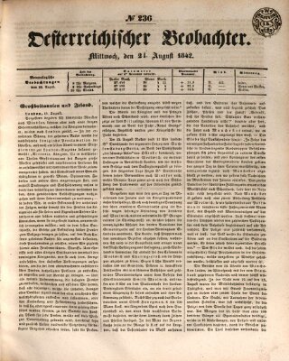 Der Oesterreichische Beobachter Mittwoch 24. August 1842