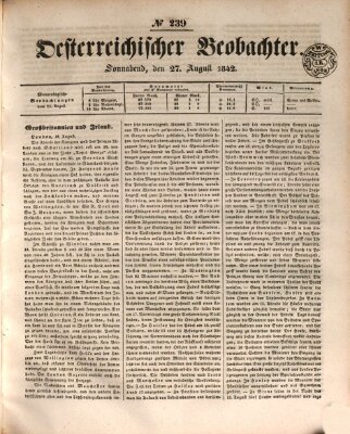 Der Oesterreichische Beobachter Samstag 27. August 1842