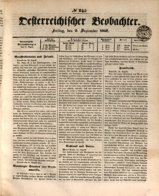 Der Oesterreichische Beobachter Freitag 2. September 1842