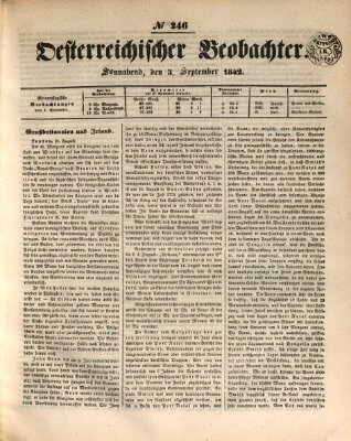 Der Oesterreichische Beobachter Samstag 3. September 1842