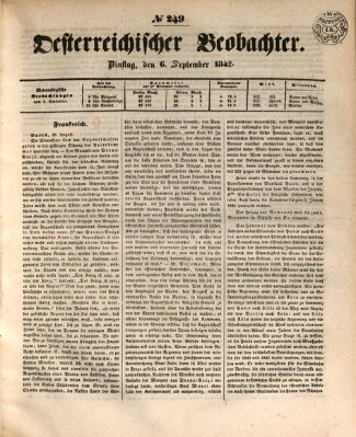 Der Oesterreichische Beobachter Dienstag 6. September 1842