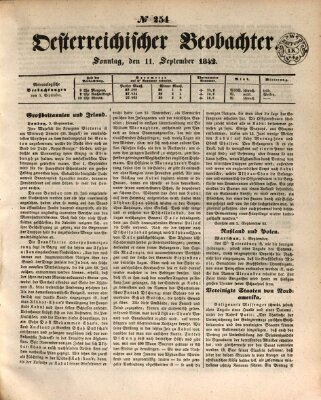 Der Oesterreichische Beobachter Sonntag 11. September 1842