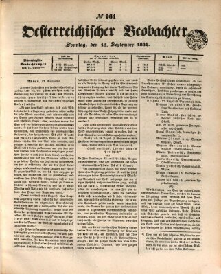 Der Oesterreichische Beobachter Sonntag 18. September 1842