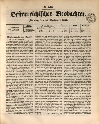 Der Oesterreichische Beobachter Montag 19. September 1842