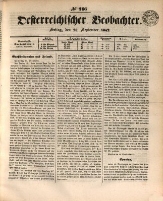 Der Oesterreichische Beobachter Freitag 23. September 1842