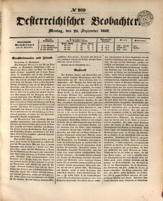 Der Oesterreichische Beobachter Montag 26. September 1842