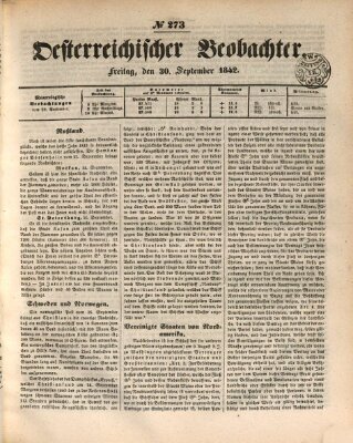 Der Oesterreichische Beobachter Freitag 30. September 1842