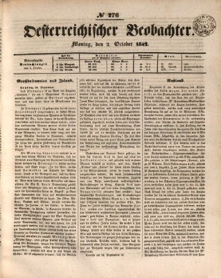 Der Oesterreichische Beobachter Montag 3. Oktober 1842