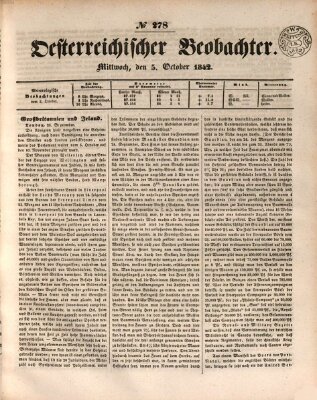 Der Oesterreichische Beobachter Mittwoch 5. Oktober 1842