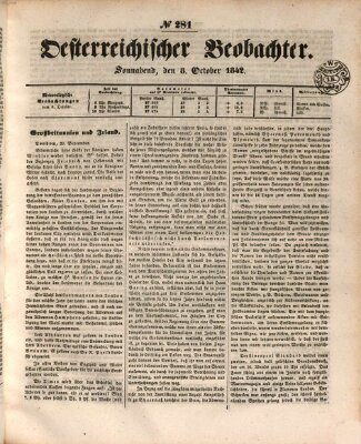 Der Oesterreichische Beobachter Samstag 8. Oktober 1842