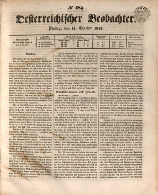 Der Oesterreichische Beobachter Dienstag 11. Oktober 1842