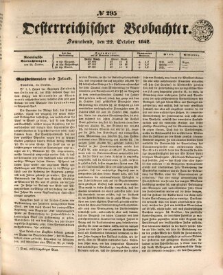 Der Oesterreichische Beobachter Samstag 22. Oktober 1842