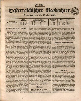 Der Oesterreichische Beobachter Donnerstag 27. Oktober 1842