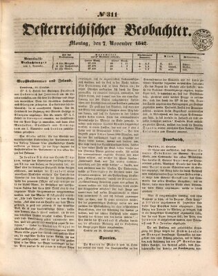 Der Oesterreichische Beobachter Montag 7. November 1842