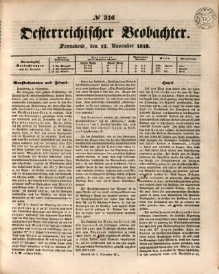 Der Oesterreichische Beobachter Samstag 12. November 1842