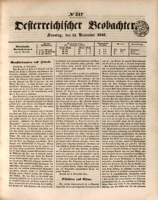 Der Oesterreichische Beobachter Sonntag 13. November 1842