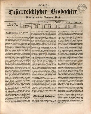 Der Oesterreichische Beobachter Montag 14. November 1842