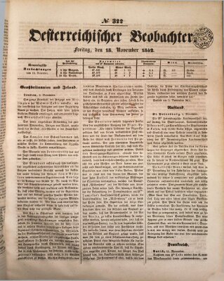 Der Oesterreichische Beobachter Freitag 18. November 1842