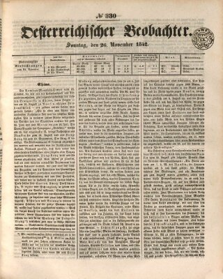 Der Oesterreichische Beobachter Samstag 26. November 1842