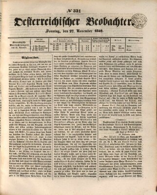 Der Oesterreichische Beobachter Sonntag 27. November 1842