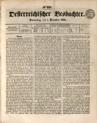 Der Oesterreichische Beobachter Donnerstag 1. Dezember 1842