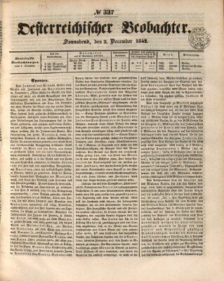 Der Oesterreichische Beobachter Samstag 3. Dezember 1842