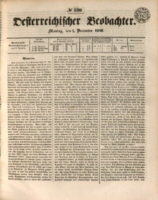 Der Oesterreichische Beobachter Montag 5. Dezember 1842