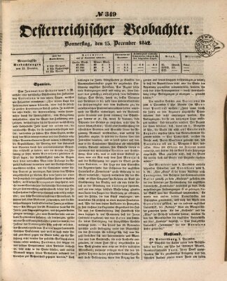 Der Oesterreichische Beobachter Donnerstag 15. Dezember 1842