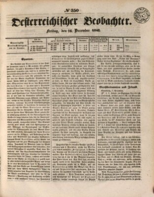 Der Oesterreichische Beobachter Freitag 16. Dezember 1842