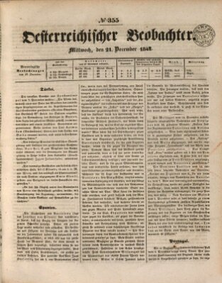 Der Oesterreichische Beobachter Mittwoch 21. Dezember 1842