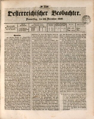 Der Oesterreichische Beobachter Donnerstag 22. Dezember 1842