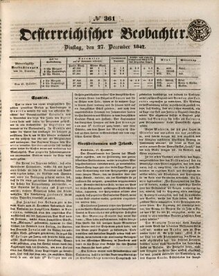 Der Oesterreichische Beobachter Dienstag 27. Dezember 1842