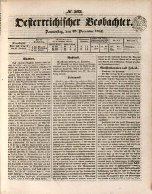 Der Oesterreichische Beobachter Donnerstag 29. Dezember 1842