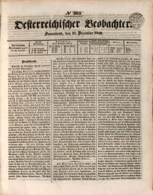 Der Oesterreichische Beobachter Samstag 31. Dezember 1842