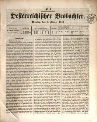 Der Oesterreichische Beobachter Montag 2. Januar 1843