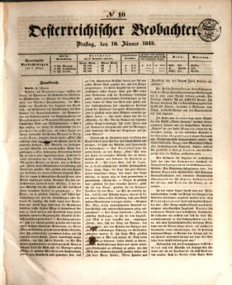 Der Oesterreichische Beobachter Dienstag 10. Januar 1843