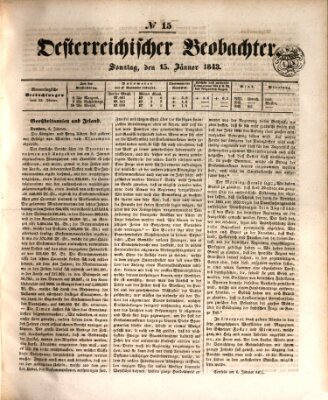 Der Oesterreichische Beobachter Sonntag 15. Januar 1843